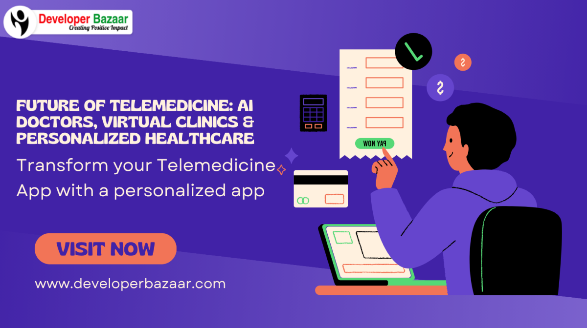 Future of Telemedicine: AI Doctors, Virtual Clinics & Personalized Healthcare Telemedicine is no longer limited to video chats with doctorsit has grown into a complete digital healthcare ecosystem. Nowadays, clinics, hospitals and health startups work closely with the company that develops telemedicine apps to build innovative platforms that allow AI-assisted diagnosis, remote patients monitoring devices, wearable device data monitoring as well as virtual patient experiences. With the latest applications developed for telemedicine health care providers are now able to provide personalized care at any time, thereby making healthcare more efficient affordable and personalized for patients. Future healthcare will be digital, flexible and highly intelligentTelemedicine is the key to this shift. What Is Driving the Future of Telemedicine? A number of key trends are influencing how telemedicine will develop in the next few years: A busy lifestyle requires flexible health care Health conditions that are chronic require regular surveillance Advancements in technology make the care process more precise Patients are expecting immediate access to medical experts Trust is growing in the remote health and digital platforms In short, people today want healthcare to function like modern technology: swift and reliable. It should also be accessible whenever they need it. Rise of AI Doctors: Smarter Diagnosis & Faster Decisions AI in telemedicine is not able to substitute doctors, it enables them. How AI Helps Doctors AI algorithms analyse: Patient symptoms Medical background Wearable device data Imaging and lab reports This is helpful to doctors: Be aware of problems before they occur Do not make a mistake in diagnosing Develop individualized treatment plans Respond quicker in emergency situations Example If a patient’s heart rate is excessively high for more than a few hours, AI alerts the physician immediately and increases the chance of avoiding complications. AI helps healthcare become proactive and not reactive.. Virtual Clinics: Doctors, Patients & Labs Connected Digitally Virtual Clinic Virtual Clinic provides an entire medical experience that is delivered online, which includes: Consultations Prescriptions Diagnostic lab appointment Follow-up care Life coaching All of this happens on the same telemedicine platform. Features of a Modern Virtual Clinic Feature Benefit 24/7 online doctor consultations Convenience and flexibility Digital prescriptions Instant treatment plans Health record storage No paper files, or lost reports. Remote patient monitoring Care that is continuous, not just single-time visits This transforms the standard “hospital trip” into the digital journey to healthcare. Wearables + Telemedicine = Continuous Patient Care Wearable devices like smartwatches and glucose monitors now sync directly with telemedicine applications. They monitor: Heart rate Sleep quality Oxygen level Blood pressure Blood sugar Step count and activity level These real-time health information allow doctors to keep track of patients on a continuous basis in particular those with chronic illnesses. Great for: Recovery from surgery post-surgery Management of Heart Disease Care for the elderly Management of diabetes Weight tracking and fitness Patients don’t only go to a doctor whenever they are sick. Instead, healthcare is proactive and continuous. Personalized Healthcare: One Patient, One Treatment Plan The market is flooded with no generic treatments any more. Personalization is the new standard. Apps provide health care services in accordance with: Lifestyle Age Medical background Diet patterns Responses to body movements recorded by wearables This improves the efficacy of treatment and improves satisfaction of patients.. Fitness + Telemedicine: The New Healthcare Model Modern medicine demands both wellness and treatment health. This is why health care platforms frequently collaborate with the health app design business to provide: Personalized fitness plans for you Nutrition and diet guidance Yoga or physical therapy consultations Programs to improve sleep and stress Wearable device syncing When medical care is over, wellness begins — and the top platform for telemedicine now offers both. How Developer Bazaar Technologies Supports the Future of Telemedicine Developer Bazaar Technologies builds advanced technology for telemedicine that is designed to meet an era of digitization in health. Their products comprise: AI-based diagnosis systems that support diagnostics Virtual clinic modules Wearable device integrations Dashboards for Doctor and Patient Secure cloud medical data systems for medical records HIPAA and GDPR compliance Add-ons to the fitness and wellness program No matter if you’re a clinic medical center, health start-up or an enterprise, the platforms they use are designed to provide security, flexibility and long-term capacity. Challenges Telemedicine Must Overcome (And How It’s Improving) Challenge Solution Direction Privacy concerns regarding data Strong encryption and conformity Adoption of an older person Simple, intuitive app interface Access to internet is limited in certain regions Offline-ready modules & light apps Trust in digital diagnosis AI transparency, doctor involvement and transparency The industry is growing each year, and the outlook for the future is bright. Conclusion Telemedicine is heading towards an era in which the virtual doctor, artificially-aided health monitors in real-time, wearable technology, and customized healthcare programs are commonplace. To develop this kind of intelligent, digitally-connected healthcare platform it is essential to partner with an experienced telecommuting app development firm is vital. With scalable, reliable, and secure application development for telemedicine like those offered from Developer Bazaar Technologies, healthcare organisations can build better, more personalized digital healthcare systems that provide healthcare that is accessible efficiently, effective, and genuinely human. Future healthcare isn’t here it’s here already it’s here already.
