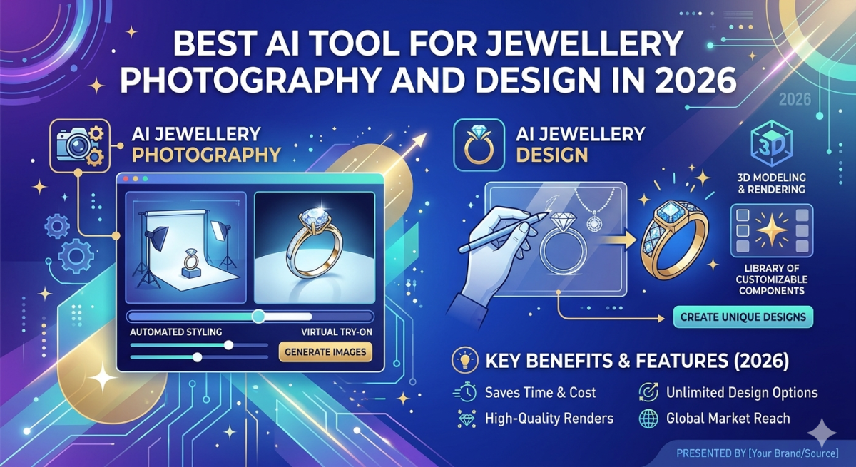 Best AI Tool for Jewellery Photography and Design in 2026 give me image for this title
