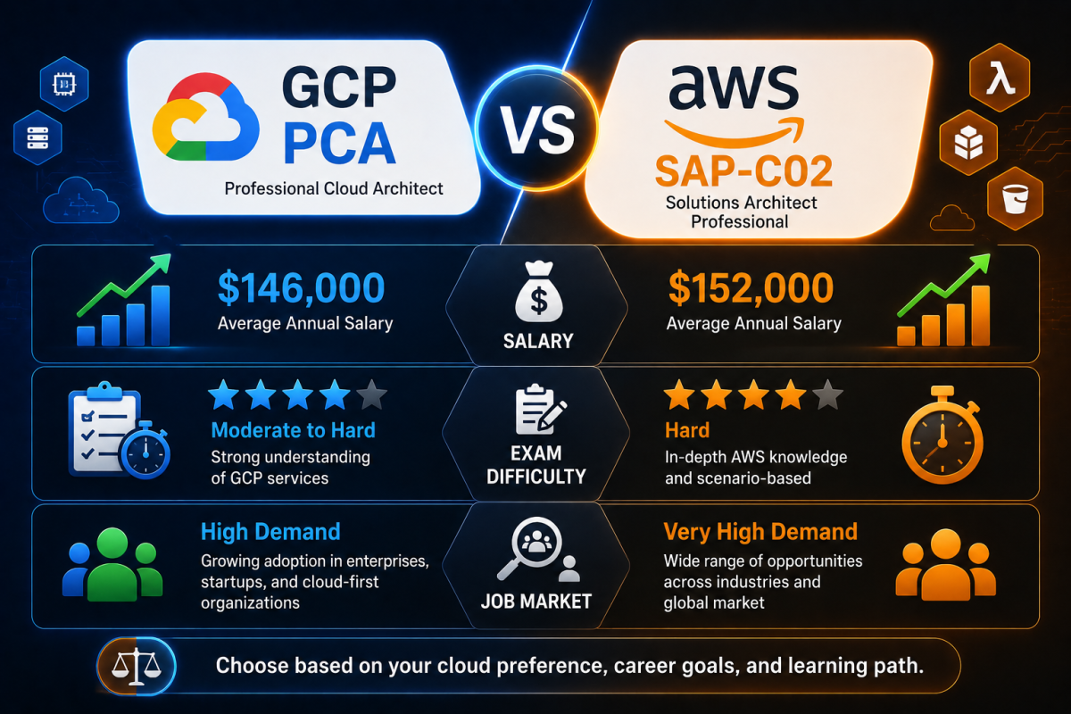 GCP PCA vs AWS SAP-C02: Salary, Exam Difficulty, and Job Market Compared
